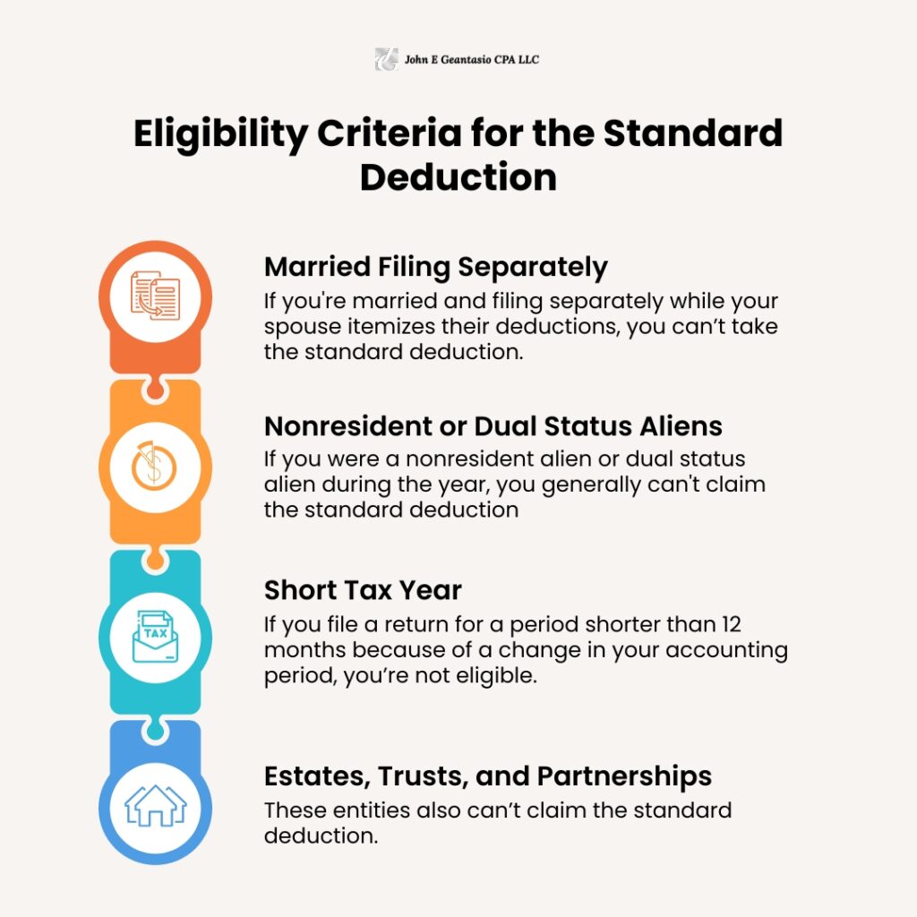 Eligibility Criteria for the Standard Deduction, John Geantasio, cpa new jersey