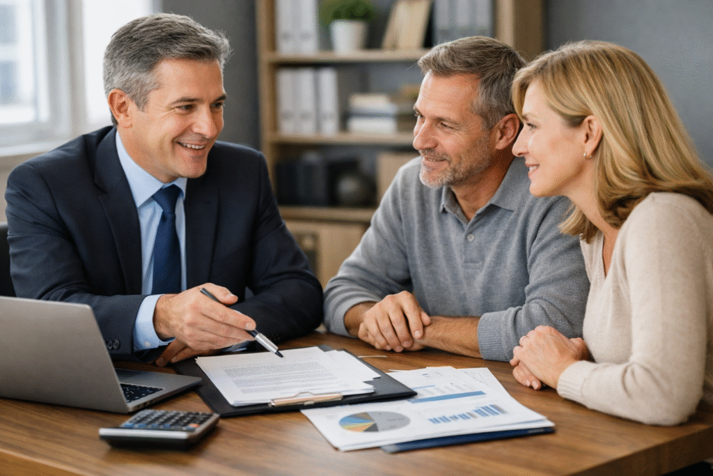 Tax planner consulting with a client at a desk in a professional office in Spring Lake, New Jersey, reviewing documents and discussing proactive tax planning strategies.