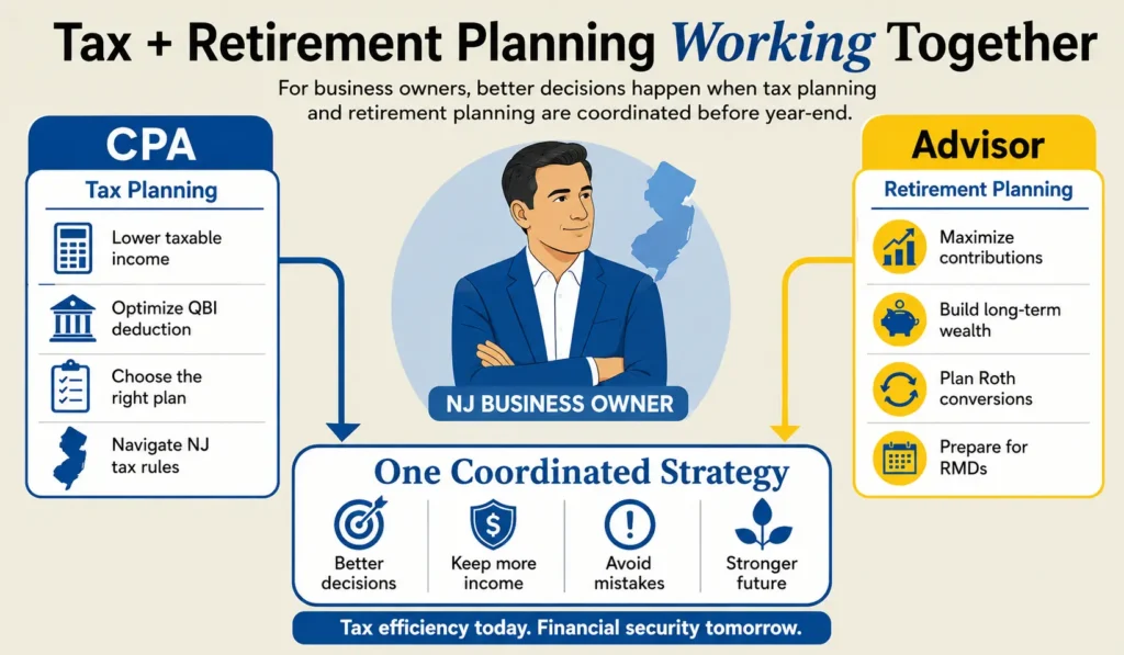 New Jersey business owner coordinating retirement planning with a CPA and financial advisor